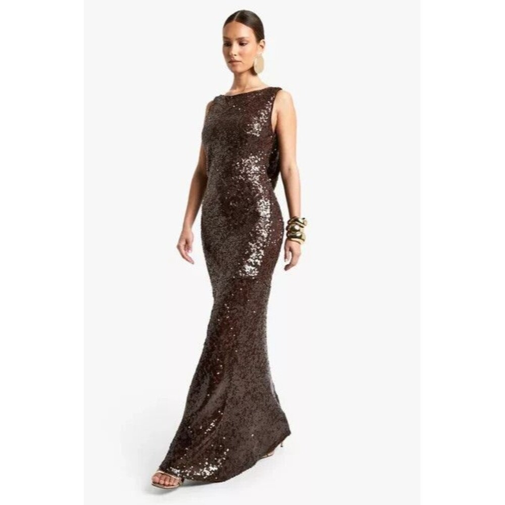 Boohoo Brown Sequin Maxi Dress